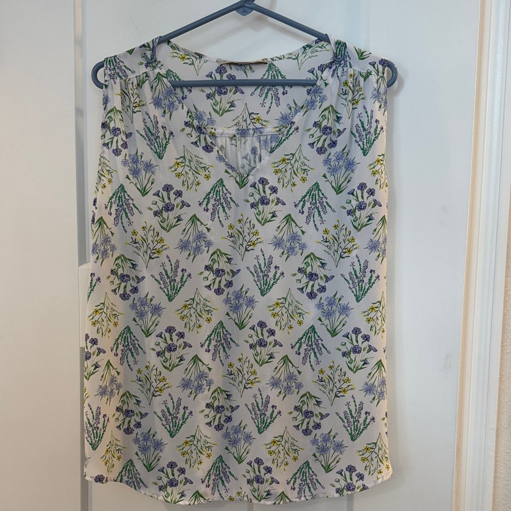 LOFT Floral Blouse - White with Purple and Green